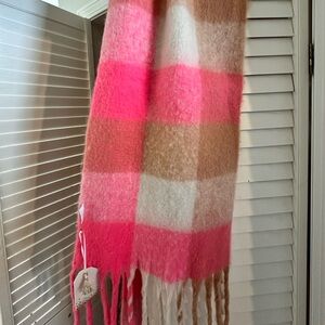 Pink and Beige Plaid Scarf